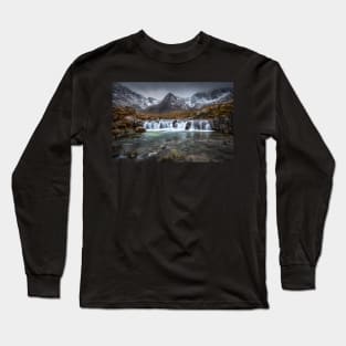 Fairy Pools Skye Waterfall with Mountains Long Sleeve T-Shirt